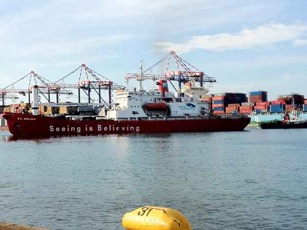 The SA Agulhas in view of Table Mountain, Cape Town 